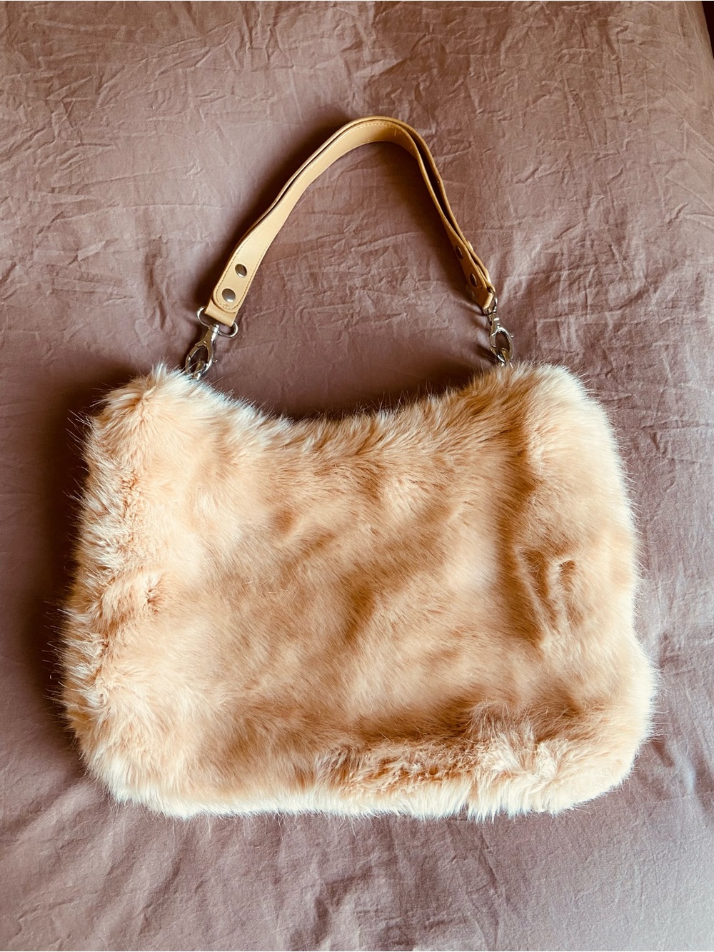 Plush Faux Fur Shoulder Bag in Light Peach